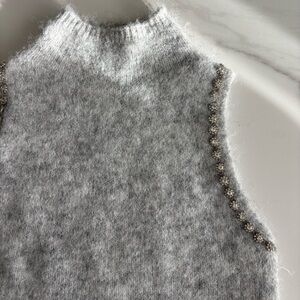 Primark Gray Turtleneck Sweater with Embellished Edges Rhinestone decorated sz S